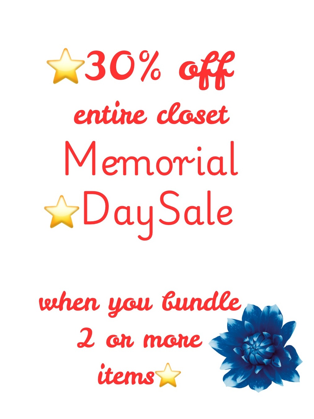 Memorial Day Sale Graphic - Red Text with Blue Flower